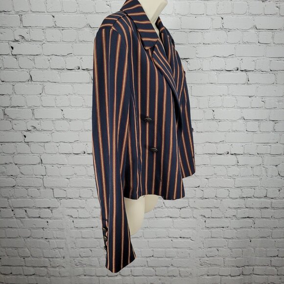 Free People Navy Striped Double Breasted Buttoned Cropped Jacket Small S - Picture 15 of 16